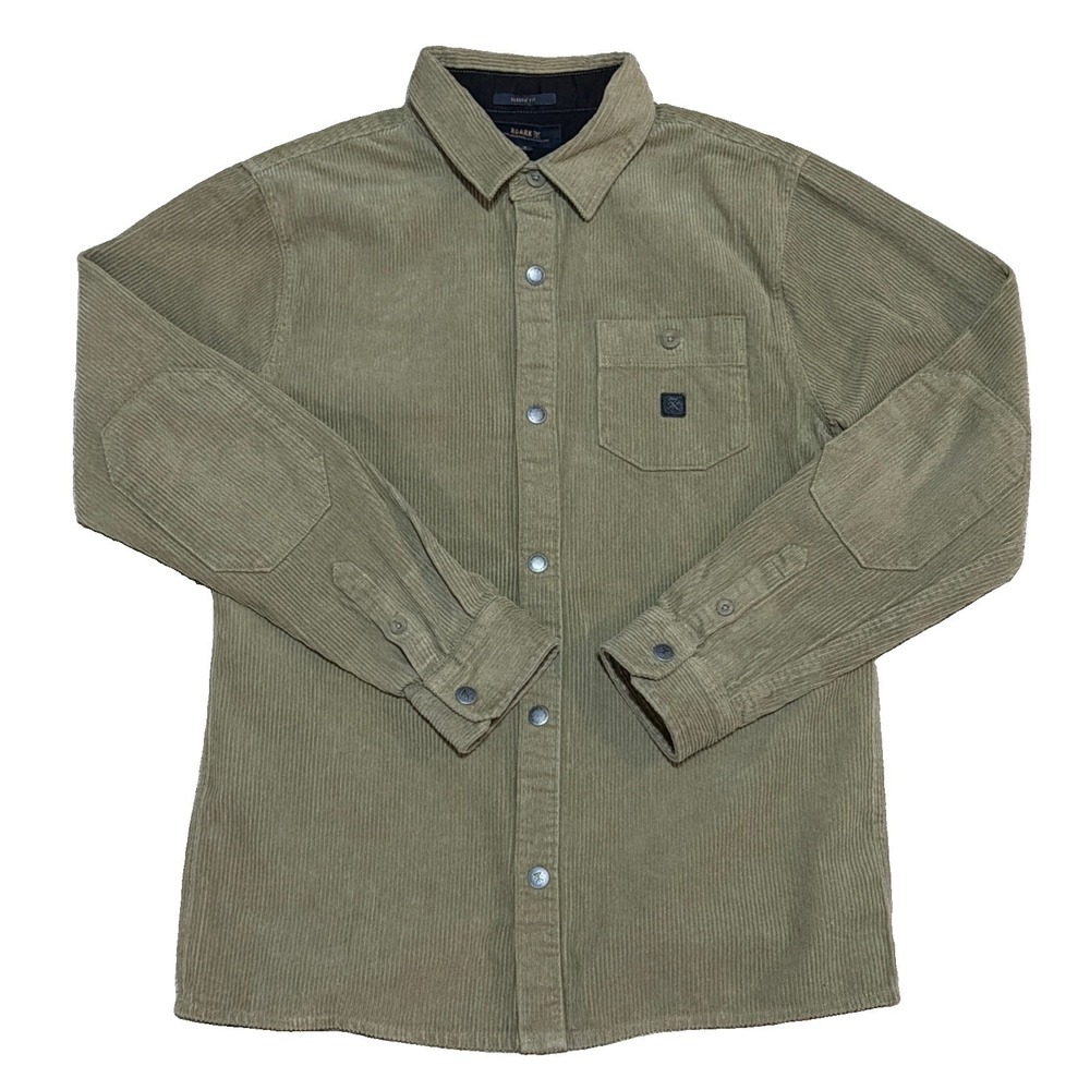 Roark Nordsman Corduroy Shirt Men's Small Olive Snap Front Elbow Patch RN655